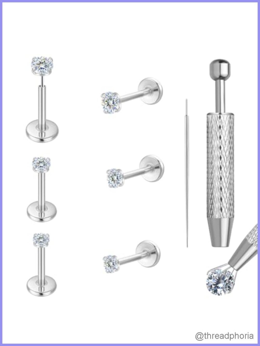 Moissanite Titanium Flat Back Stud Earrings Women 20G Labret Set